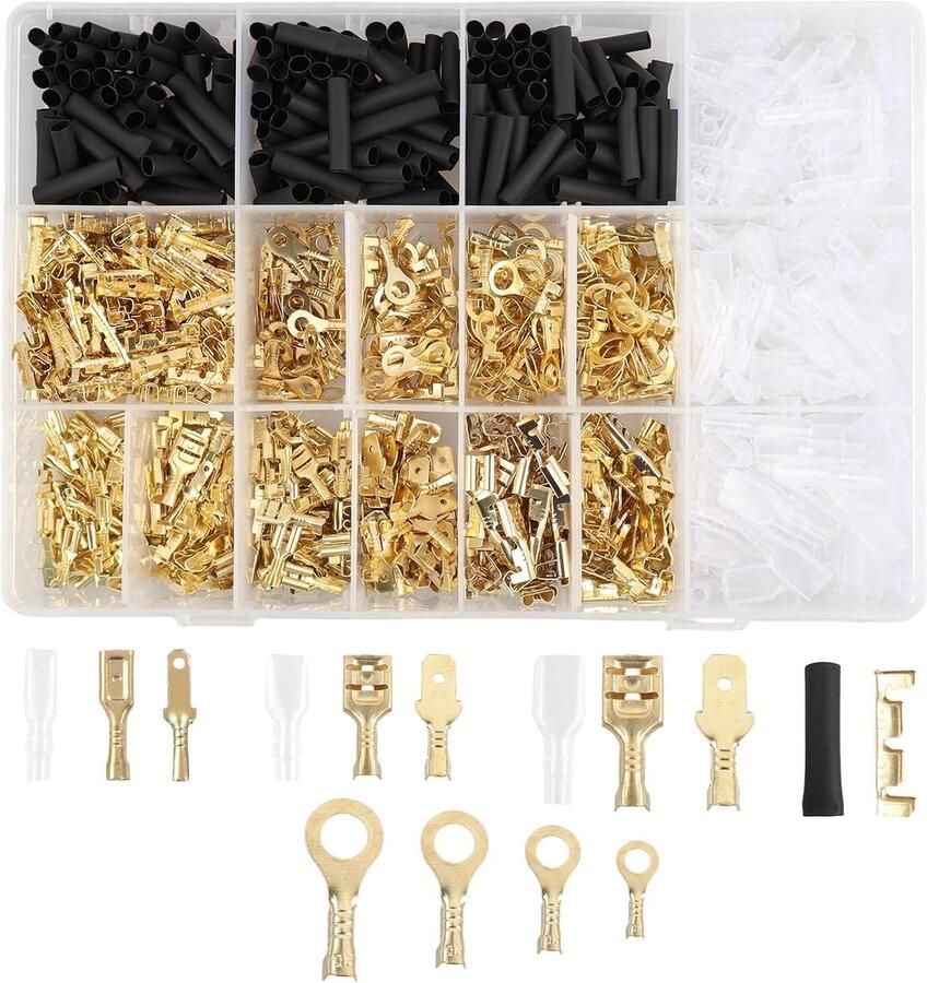 Set van 1050 kabelschoenen met platte connector mannelijk vrouwelijk kabelschoen met assortiment isolatiehulzen 2 8 mm 4 8 mm 6 3 mm ringkabelschoenen M3 M4 M5 M6