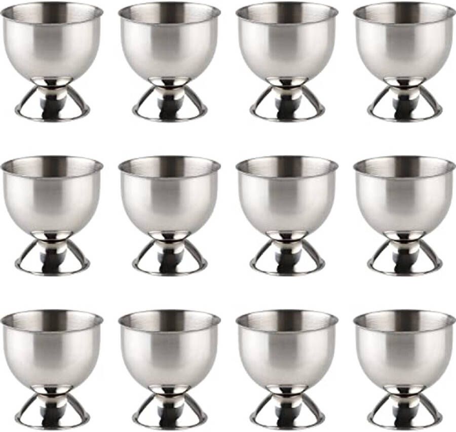 Set van 12 eierdopjes voor zachte en hardgekookte eieren van roestvrij staal