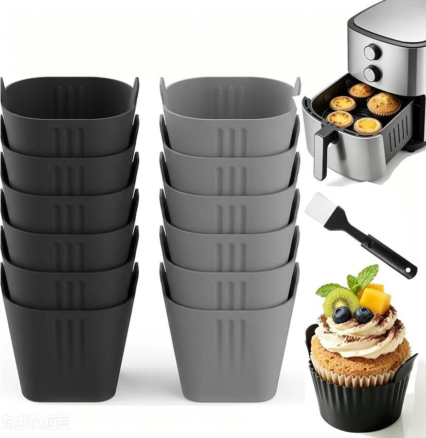 Set van 12 herbruikbare muffinvormen van siliconen voor airfryer ideaal voor cupcakes eieren en cake bakken met accessoires zoals een keukenborstel