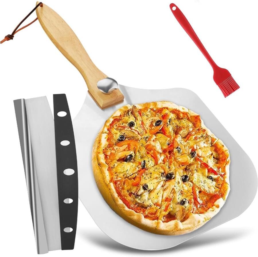Set van 12 Inch RVS Pizzaschop met Vouwbare Handgreep Pizzasnijder en Oliekwast voor Perfecte Pizza en Brood Bakervaring