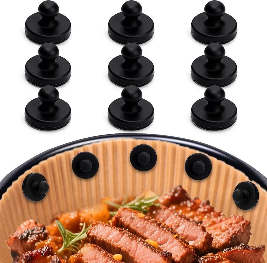 Set van 12 magnetische siliconen clips voor de airfryer geschikt voor bakpapier hittebestendige airfryer accessoires om aanbranden te voorkomen (zwart)