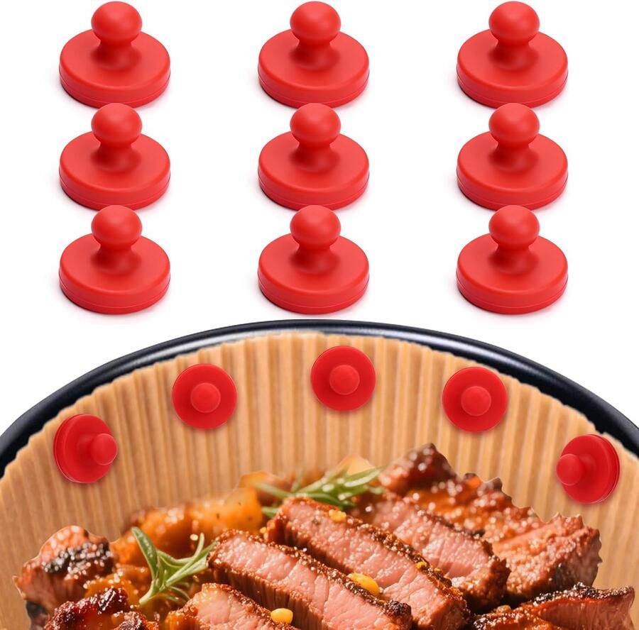 Set van 12 magnetische siliconen clips voor de airfryer geschikt voor bakpapier hittebestendige airfryer accessoires om aanbranden te voorkomen (rood)