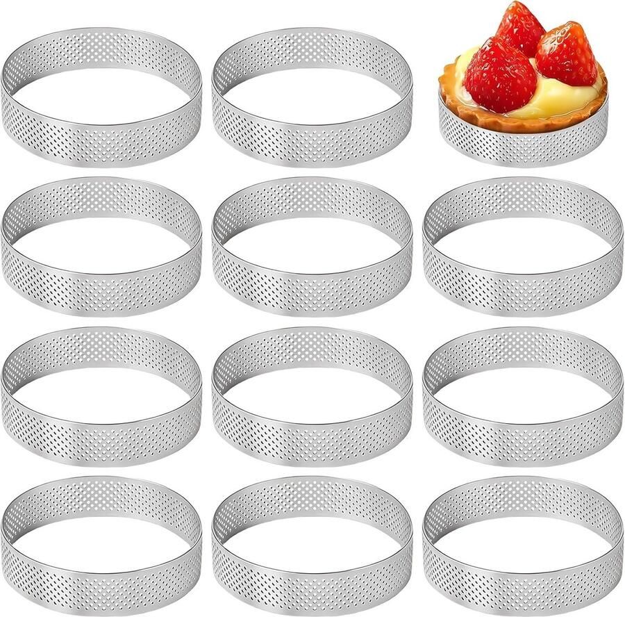 Set van 12 Mousse Tartlet Vormen van RVS 6 cm Diameter voor Desserts Taarten en Mini Pizzas