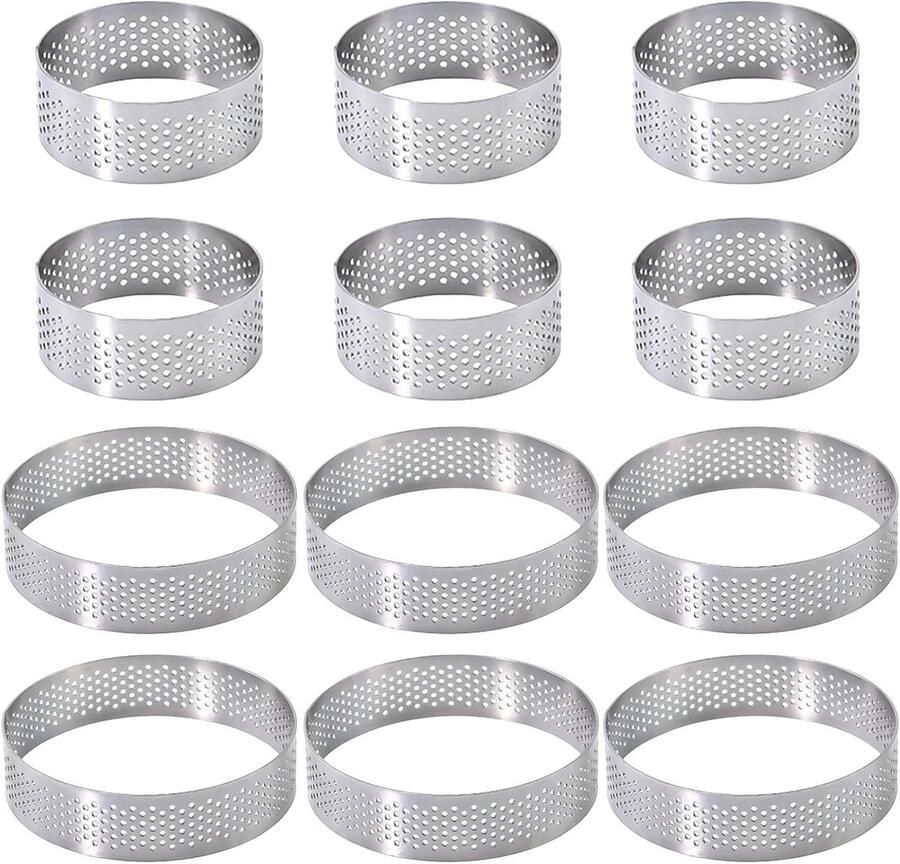 Set van 12 perforated dessertringen van roestvrij staal voor mousse taarten en mini pizza's ideaal voor bakken en presenteren van desserts