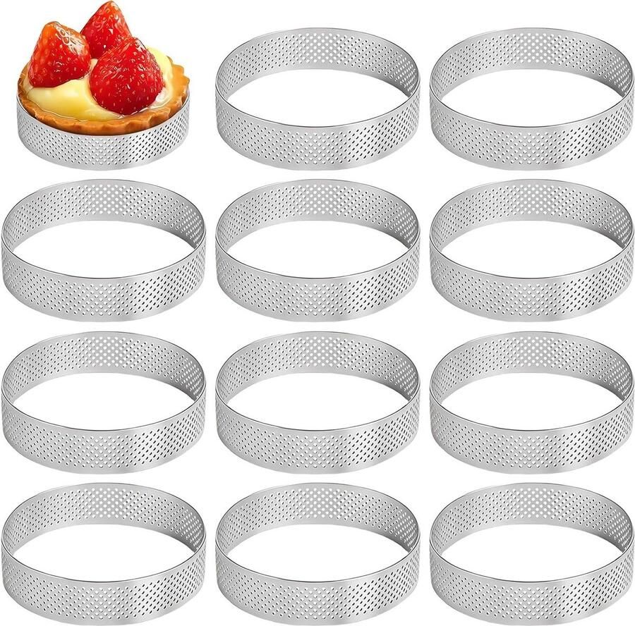 Set van 12 Ronde Mousse Tartlet Vormen van RVS Diameter 6 cm Ideaal voor Taarten Desserts en Mini Pizza's