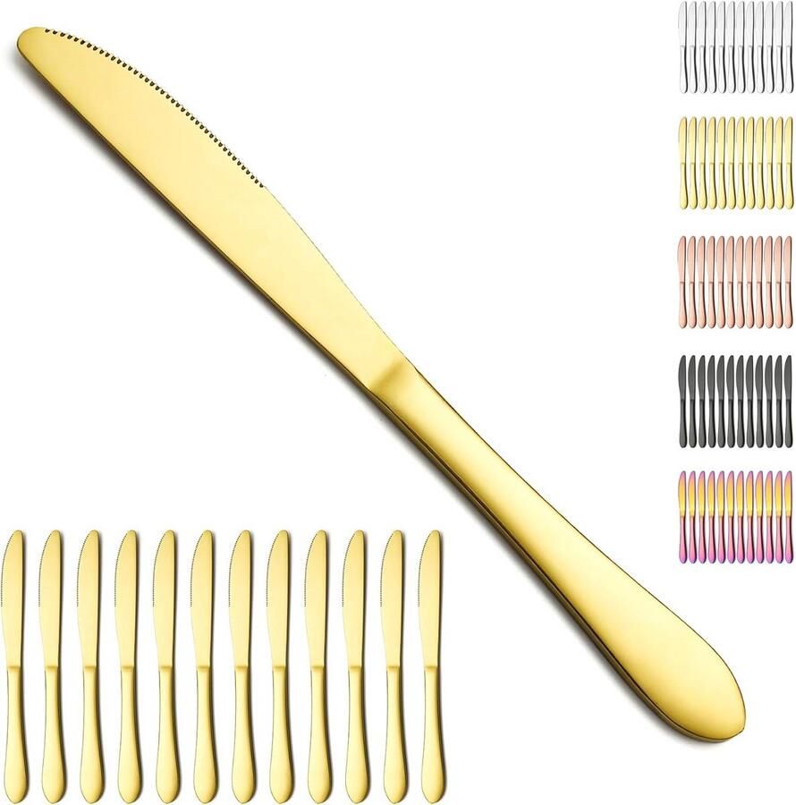 Set van 12 Tafelmessen Titanium Goudkleurig Roestvrij Staal