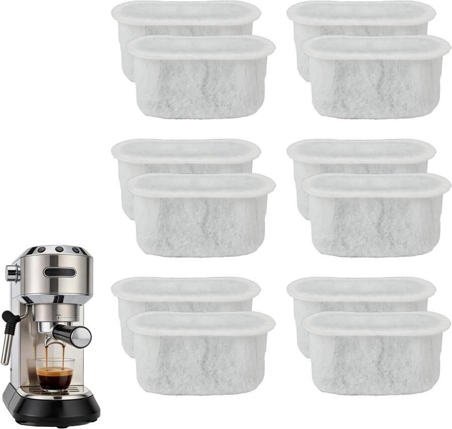 Set van 12 waterfilters: hoogwaardige filterpatronen voor koffiemachines inclusief 9 mm actieve koolstoffilter voor puur en smaakvol koffieplezier perfect voor een luxe koffie-ervaring