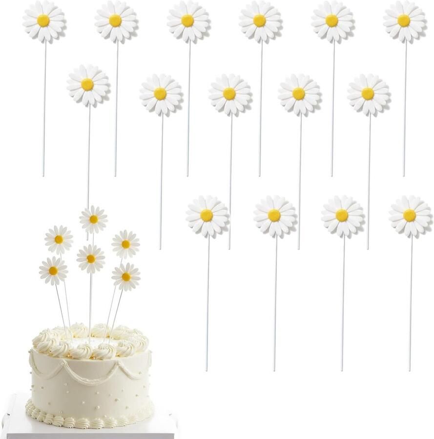 Set van 15 Cake Decoraties met Madeliefjes Papieren Bekers en Cupcake Toppers voor Verjaardagen Bruiloften en Feestjes