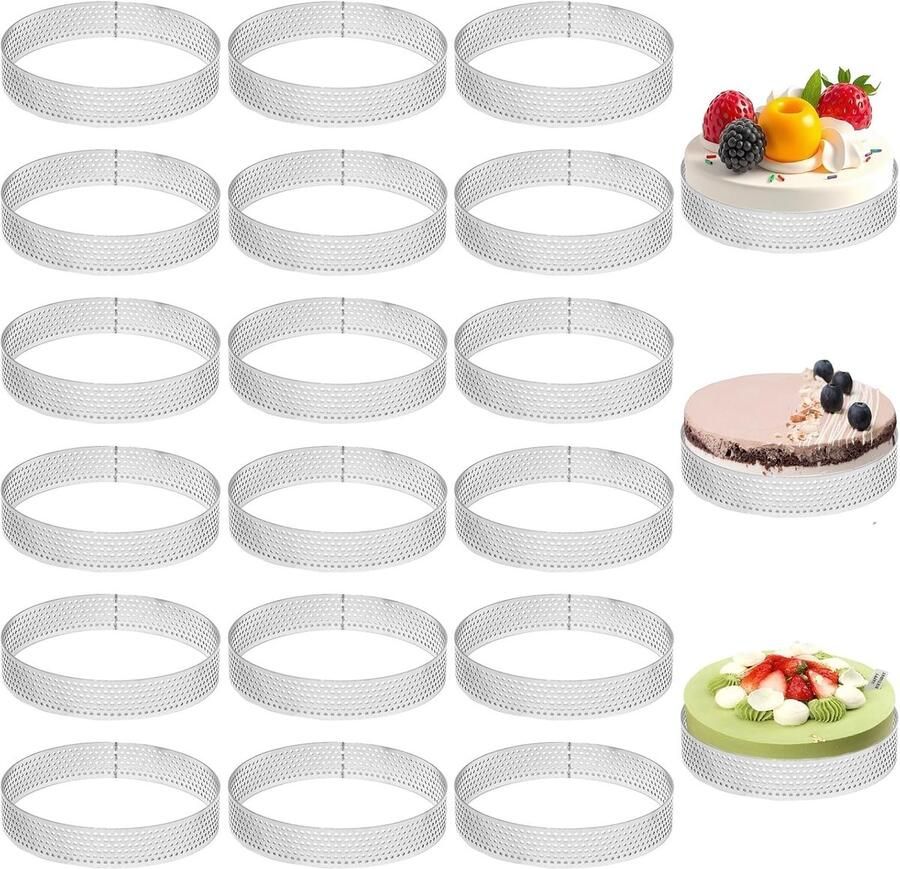 Set van 18 Perforated Ronde Taartcircles van 10 cm Ideaal voor Taarten Gebak Mini Cakes en Pizza's