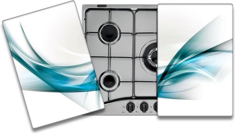 Set van 2 Afdekplaten voor Inductiekookplaat Gehard Glas (52x60 cm) Lichtblauw als Snijplank of Werkbladbeschermer
