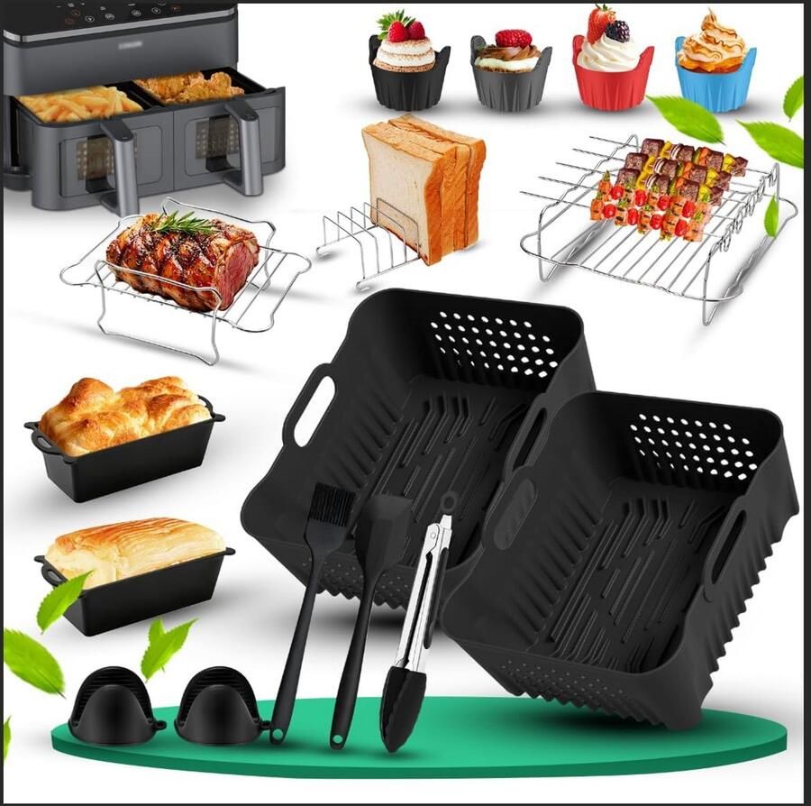 Set van 2 Airfryer Accessoires Hervulbare Mandjes en Inzetstukken 8.5L