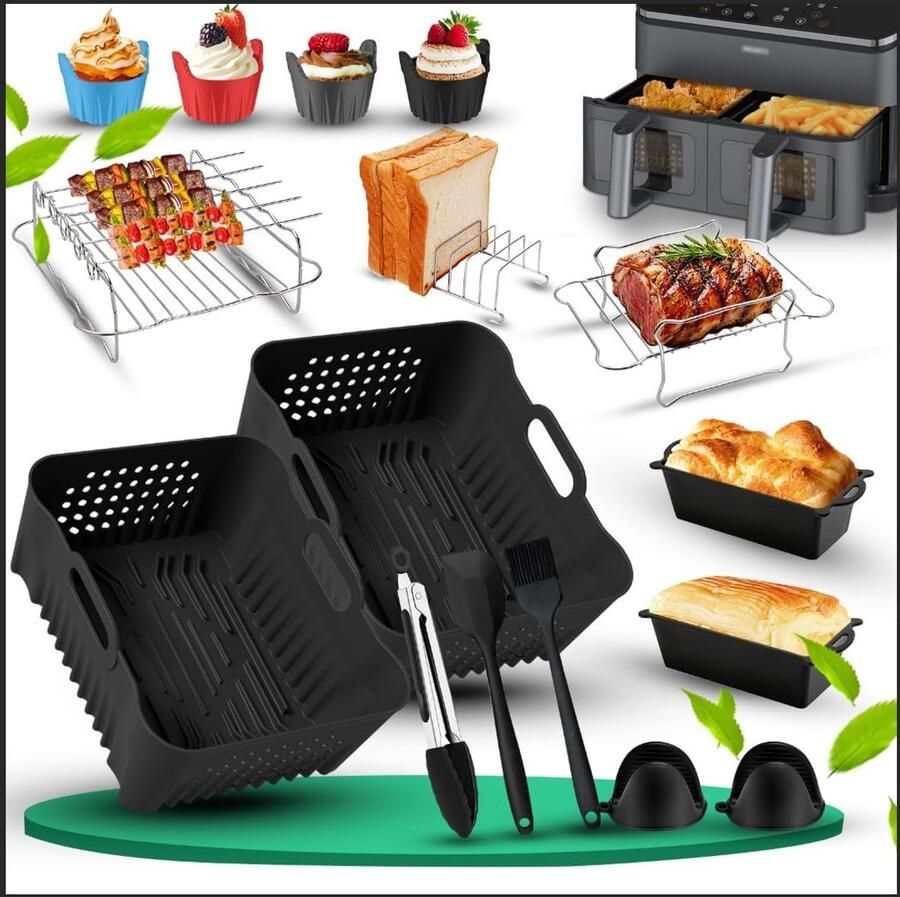 Set van 2 Airfryer Pannetjes & Accessoires (8.5L) Herbruikbare Airfryer inzetstukken
