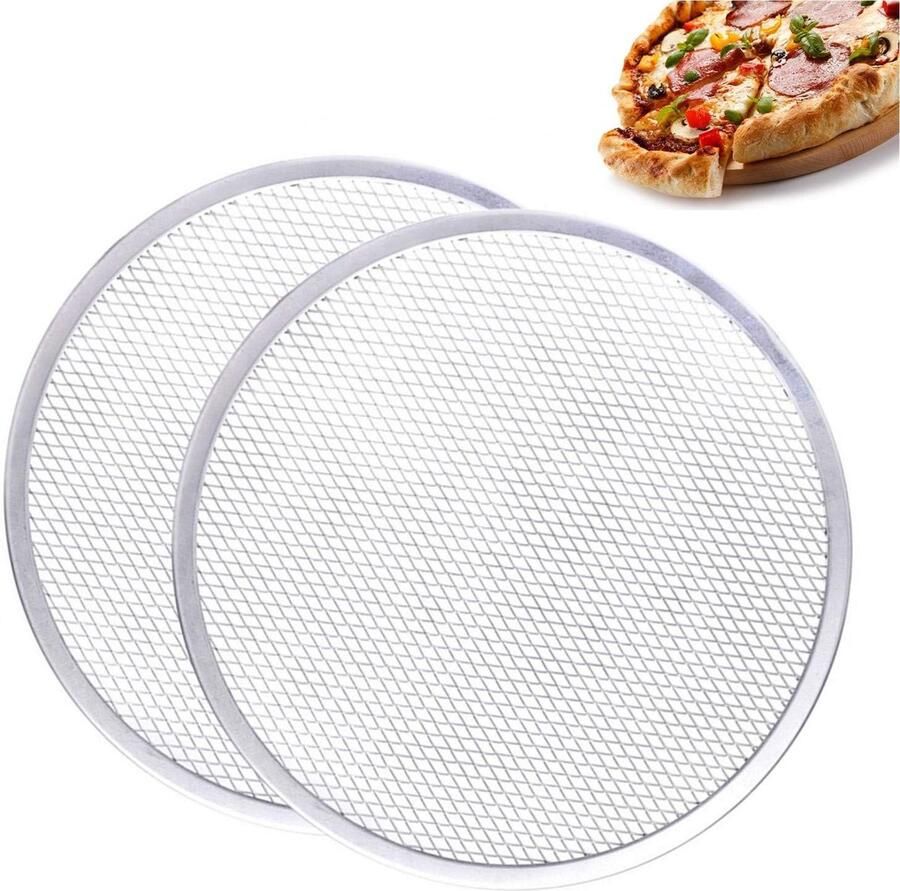 Set van 2 Aluminium Pizza Screens 12 Antiaanbak Pizza Trays voor Oven Ideaal voor Perfecte Garing en Krokante Bodem