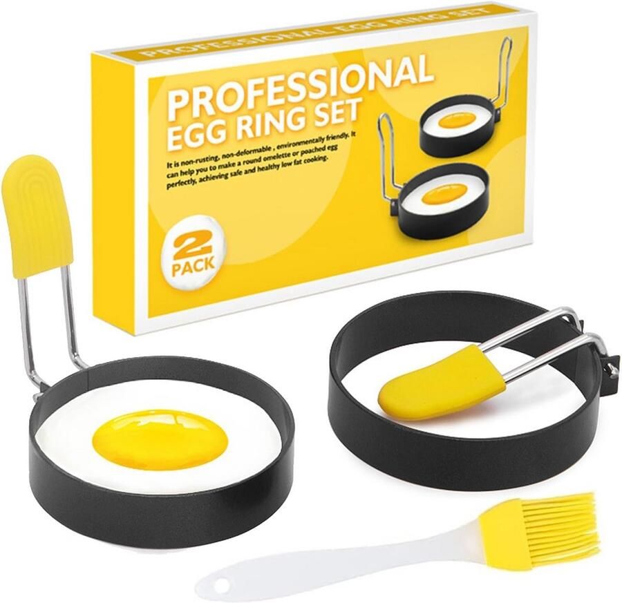 Set van 2 Anti-Aanbak Eierringen met Klapgreep Perfect Voor Gebakken Eieren en Pannenkoeken (7 5 cm)