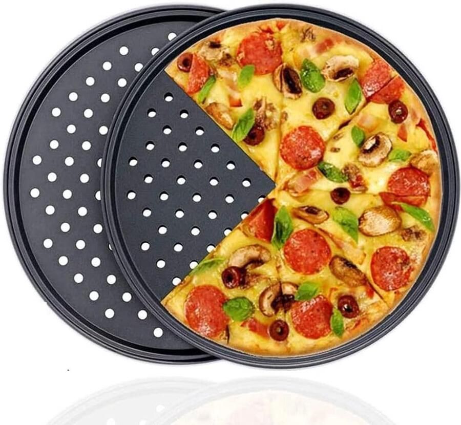 Set van 2 anti-aanbak perforatie pizza pannen ideaal voor thuis en feestelijke bakervaringen perfect voor pizza's en taarten