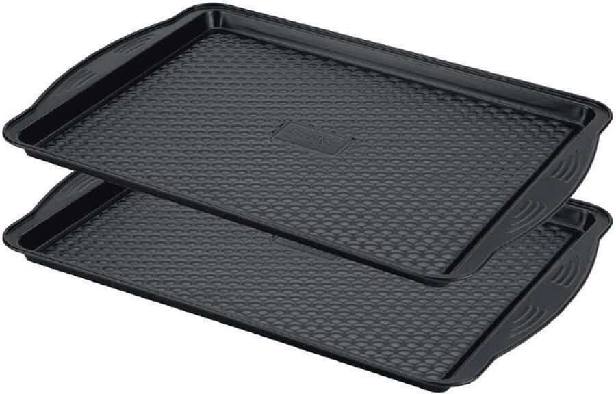 Set van 2 Antiaanbak Bakplaten voor Oven met Grote Handgrepen Vaatwasmachinebestendig Koolstofstaal