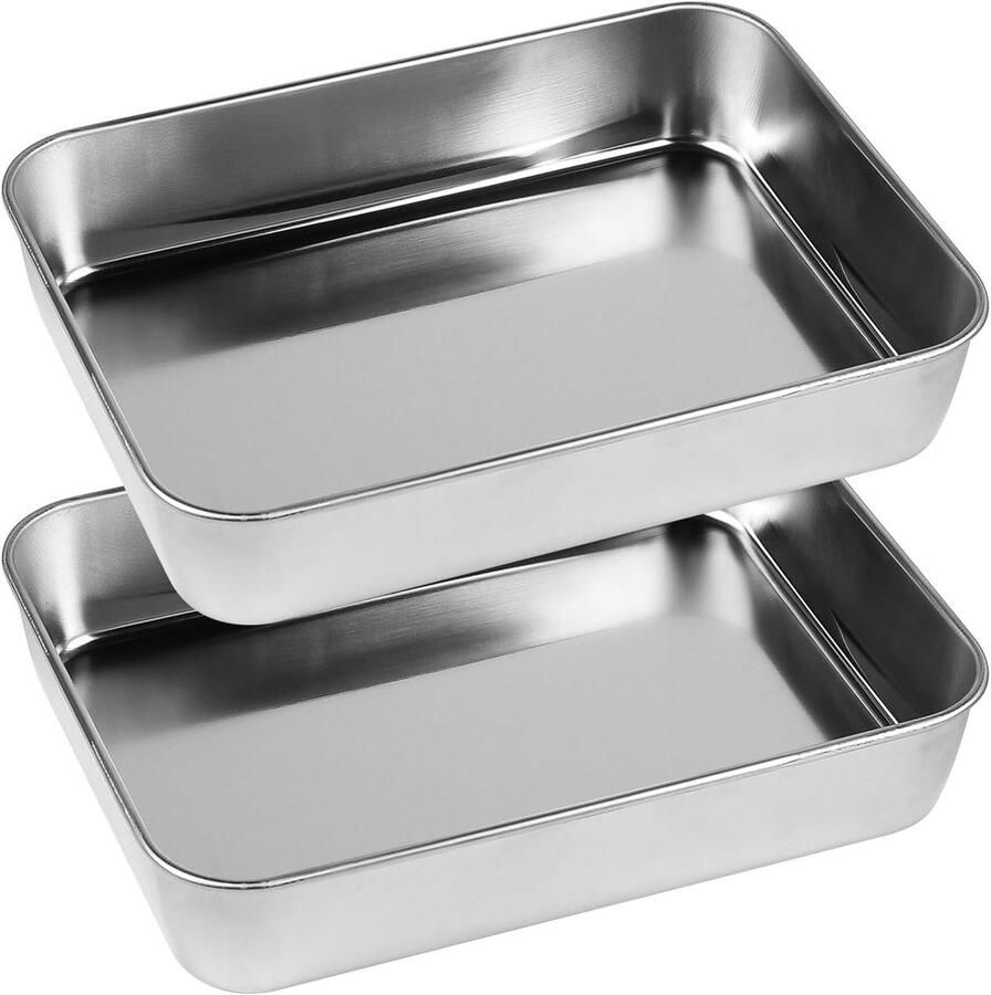 Set van 2 Bakplaten Rechthoekige Baktray van RVS Afwasmachinebestendig 24 x 18 x 4.8 cm Ideaal voor Oven en Bakken