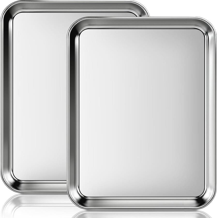 Set van 2 Bakplaten van Roestvrij Staal Gezond Niet Giftig en Vaatwasmachinebestendig