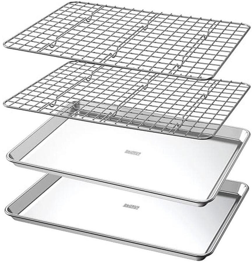 Set van 2 Bakplaten voor Oven van 100% Gerecycled Aluminium Inclusief Roestvrij Stalen Rek