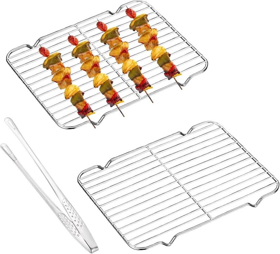 Set van 2 Bakroosters Roestvrij Staal Stapelbaar Afkoelrek voor Taart en Grillen 32x20 cm