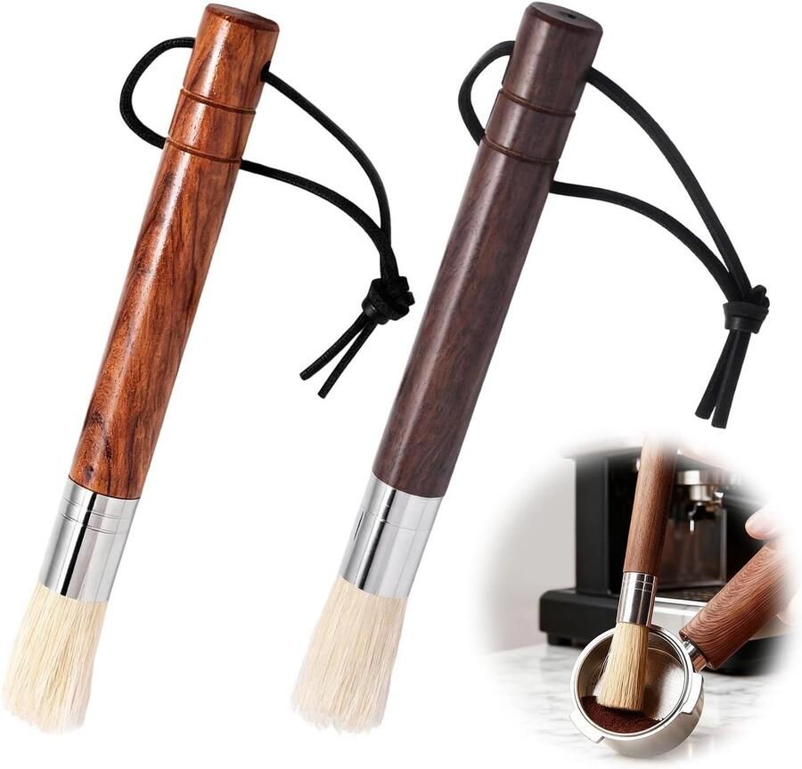 Set van 2 Barista Schoonmaakborstels voor Espresso Machine en Koffiemolen Natuurlijke Haren Accessoires voor Koffieliefhebbers en Keukenonderhoud
