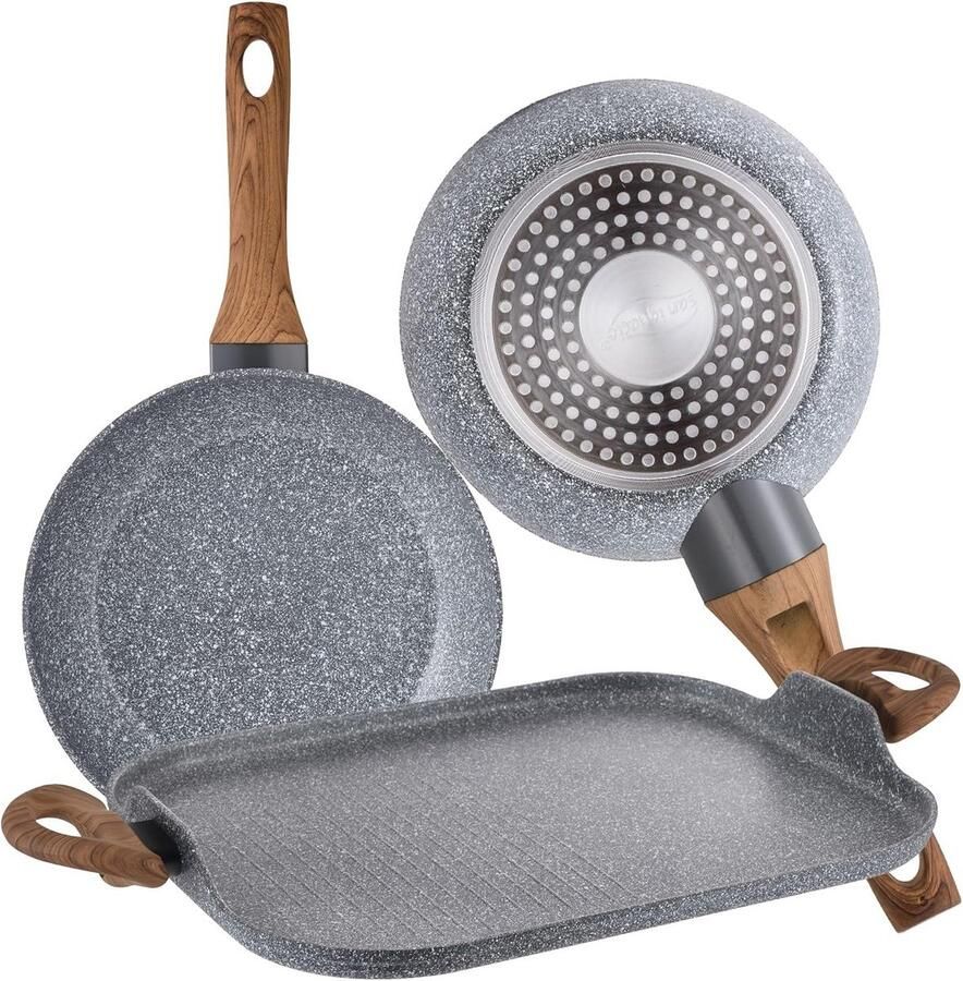 Set van 2 Braadpannen met Grillplaat Geschikt voor Inductie