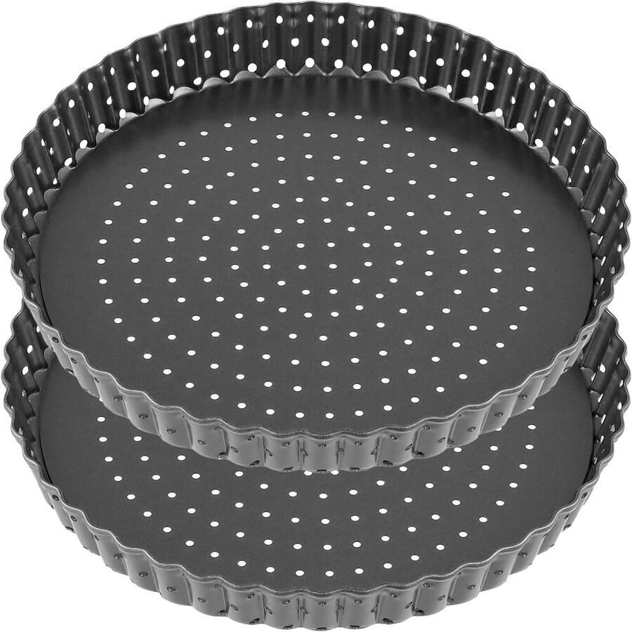 Set van 2 Cakevormen met Losse Bodem en Perforaties Antiaanbak voor Taarten Quiches en Pizza's 20 cm
