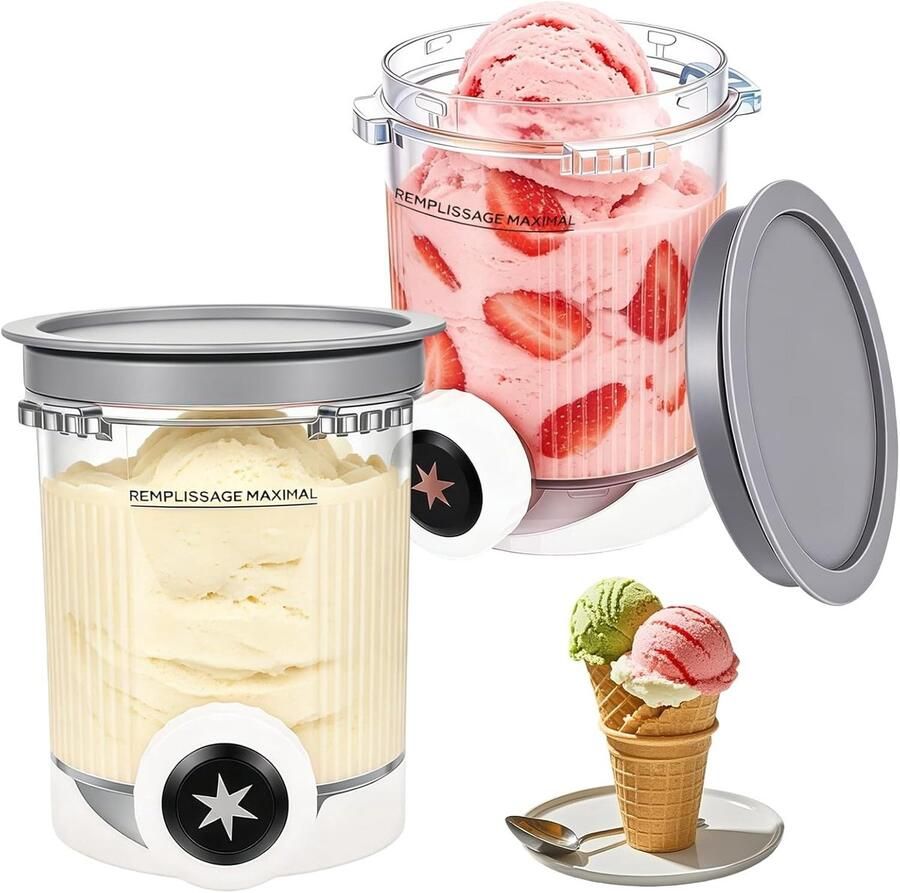 Set van 2 Creami Swirl containers van 500ml BPA-vrij geschikt voor Nc700 en Nc701EU ideaal voor ijsbereiding en als accessoires voor ijsmachines