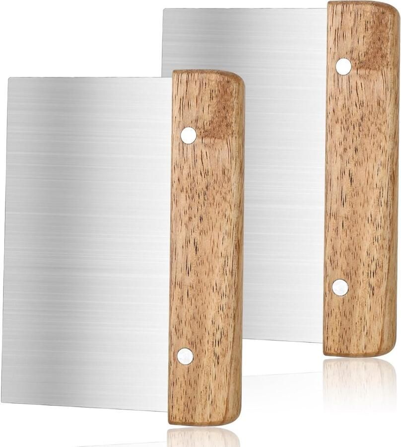Set van 2 deegsnijders en spatula's met houten handvat roestvrijstalen deegschraper voor pizza en nougat 15 cm ideaal voor bakken en koken