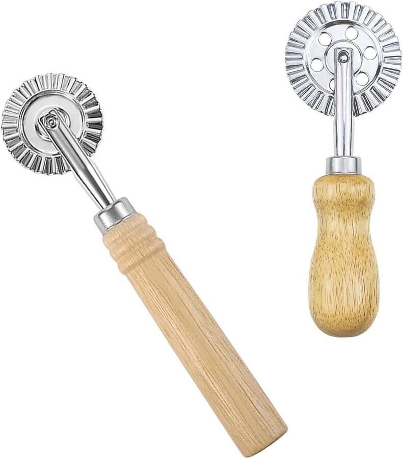 Set van 2 deegsnijders met houten handvat 16 cm & 14 cm Professionele deegsnijders voor pizza pasta en koekjes Inclusief 5 cm & 3.8 cm snijwielen