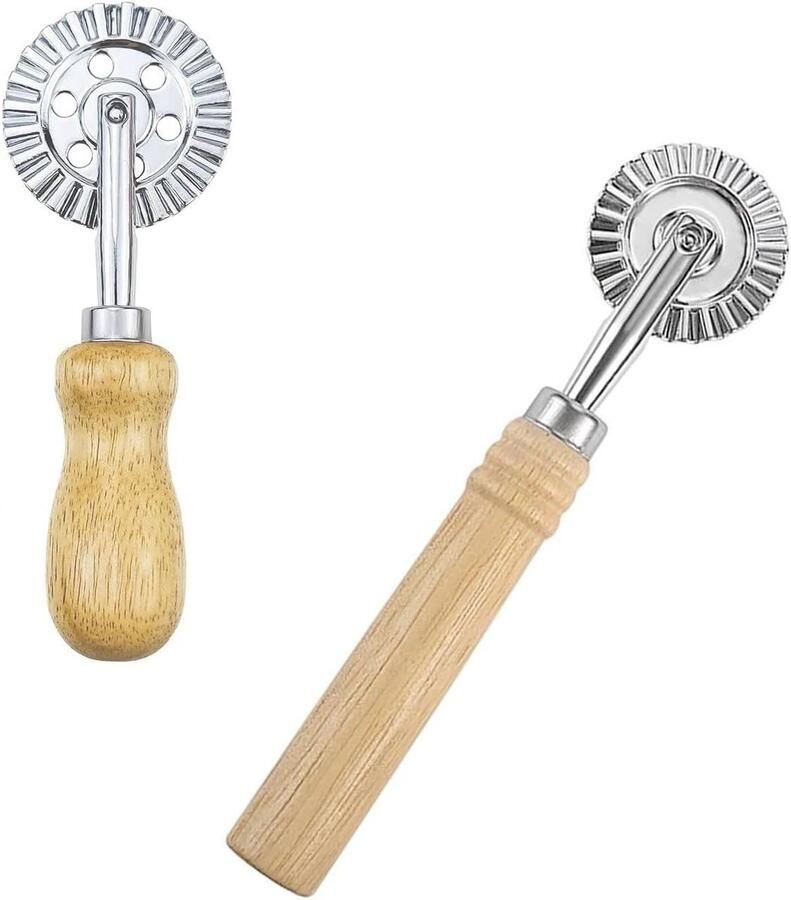 Set van 2 deegsnijders met houten handvat Professionele deegsnijders voor pizza pasta en koekjes Inclusief 5 cm en 3.8 cm snijwielen 16 cm en 14 cm formaat