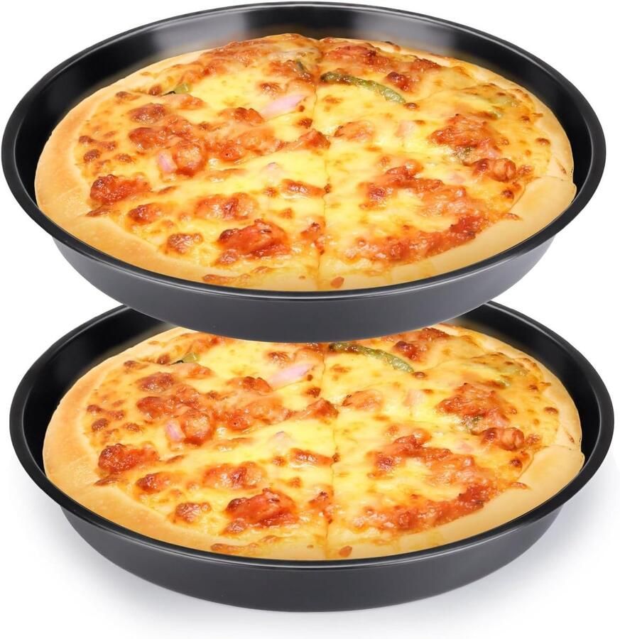 Set van 2 Diepe Pizza Pannen voor de Oven Anti-aanbak Carbon Staal 31.5 cm Perfect voor Thuis Pizza's en Bakken