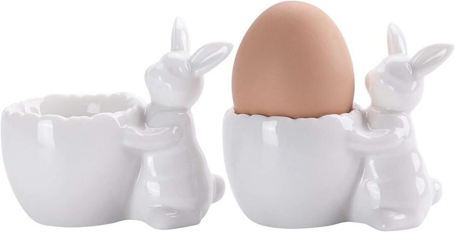 Set van 2 Eierdopjes Hoogwaardig Keramiek met Schattige Haas Design Perfect voor Pasen en Verjaardagen