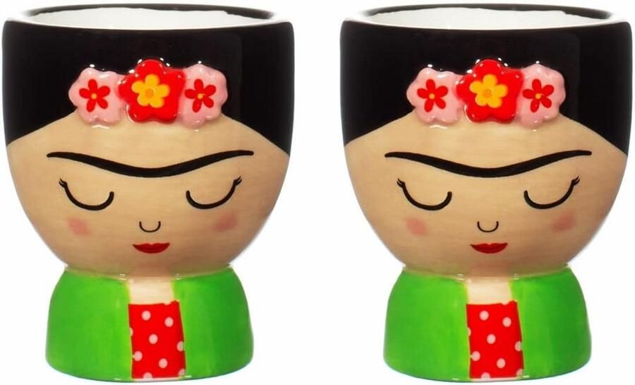 Set van 2 Eierdopjes met Frida Kahlo Ontwerp