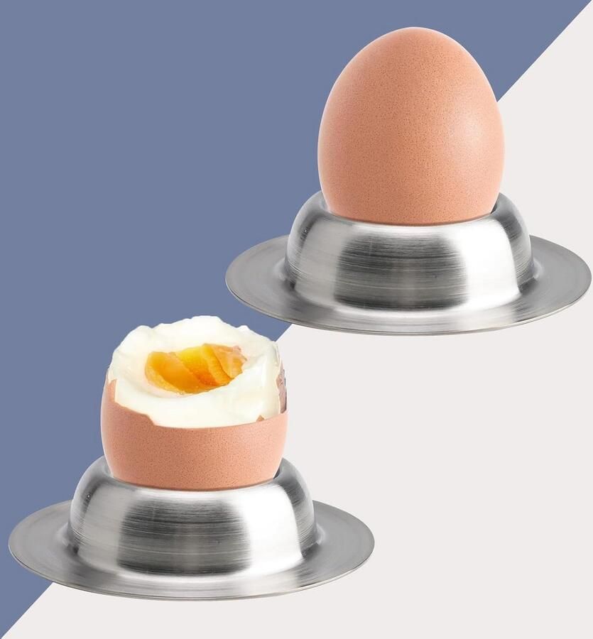 Set van 2 Eierdopjes RVS Stabiele Houder voor Gekookte Kip- en Eenden-eieren