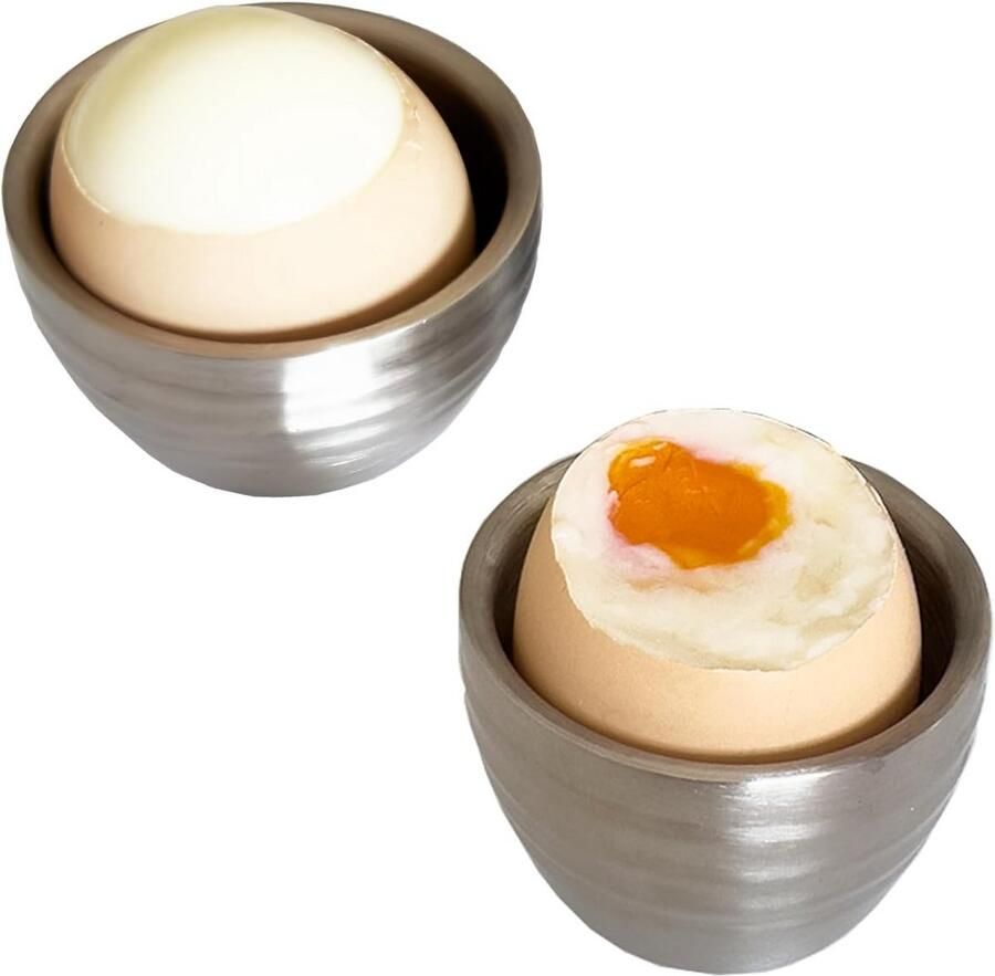 Set van 2 Eierdopjes voor Zacht Gekookte Eieren Dubbelwandig RVS