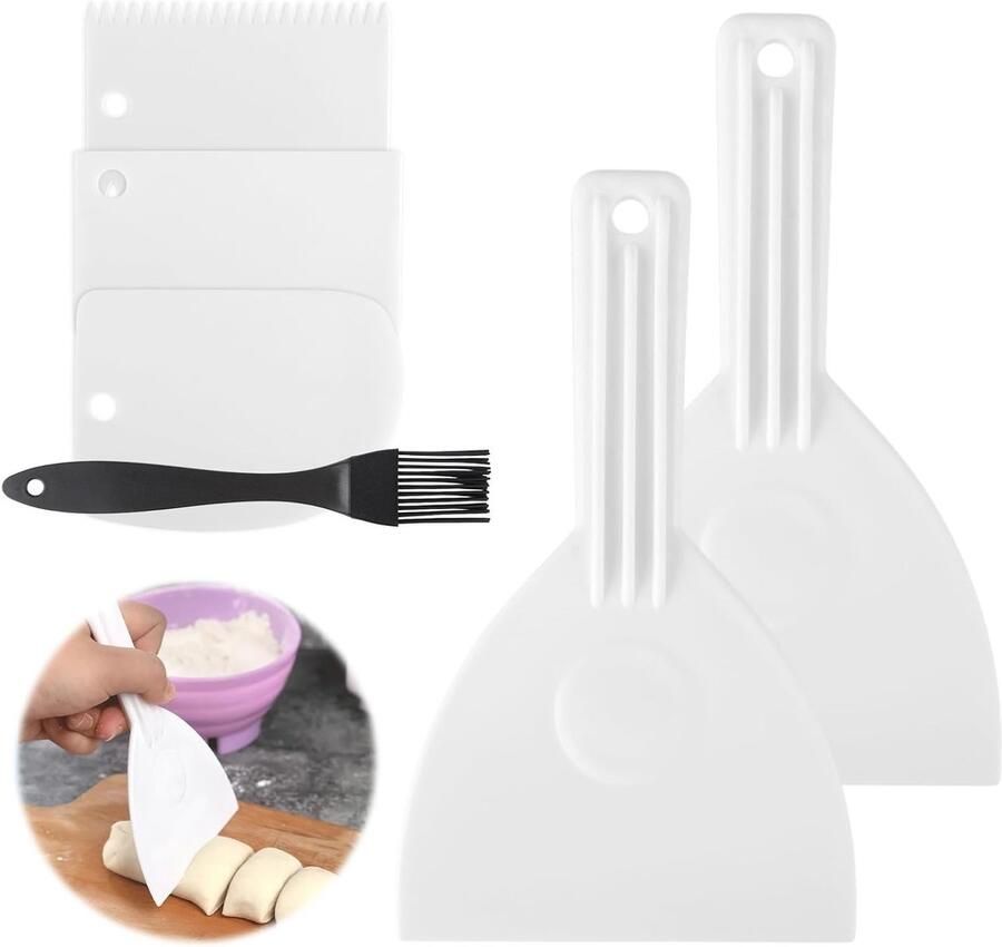Set van 2 flexibele deegspatels voor pizza inclusief 3 deegkaarten en 1 siliconen kwast ideaal voor bakken van pizza brood en gebak