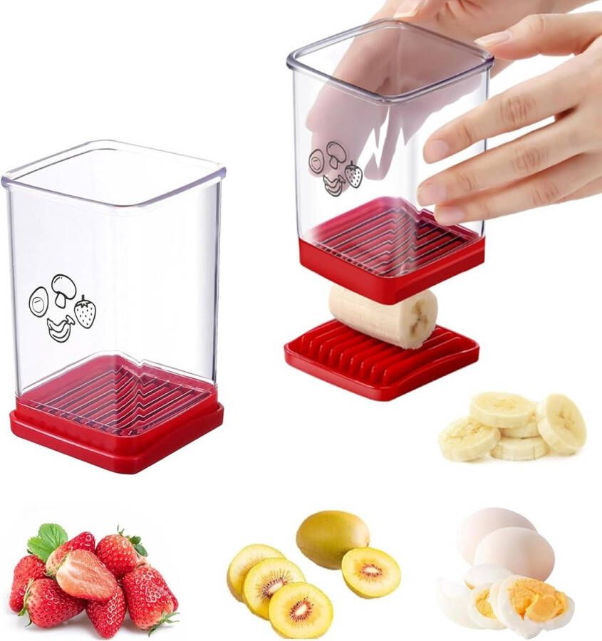 Set van 2 fruitsnijders groentesnijders eiersnijders snelsnijders met drukplaat multifunctionele roestvrijstalen fruitsnijders voor aardbei banaan aardappel ei zacht fruit
