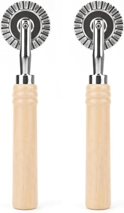 Set van 2 gekartelde pizzasnijders en deegsnijders met houten handvat voor keukenaccessoires ideaal voor pizza en pasta bereiden