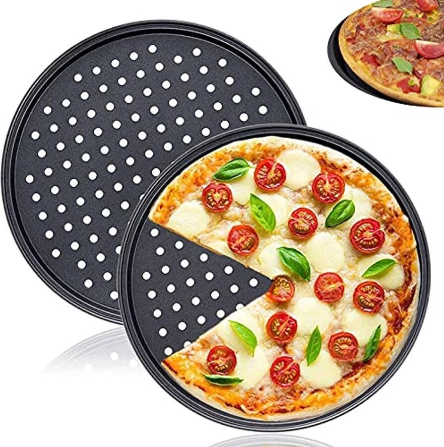 Set van 2 geperforeerde pizzapannen met antiaanbaklaag 30 cm voor perfecte pizza's