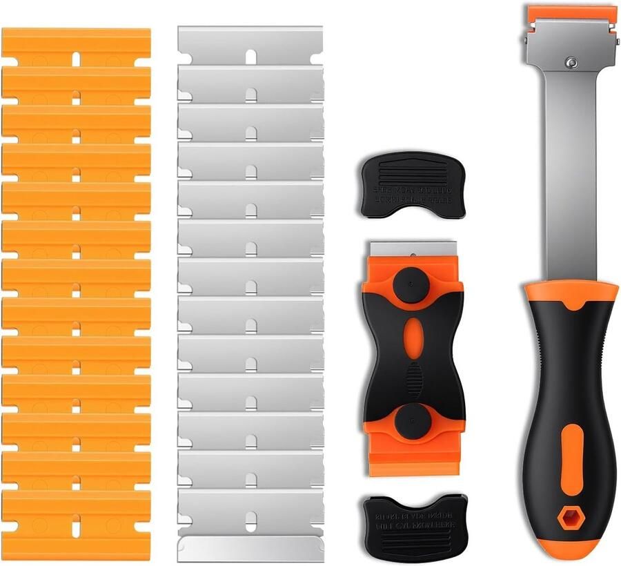 Set van 2 Glaskrabbers voor Keramische Kookplaten Stickerverwijderaar en Restantenreiniger met 30 Plastic Krabbers en 30 Reservebladen