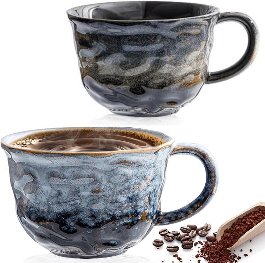 Set van 2 handgemaakte cappuccinokopjes van aardewerk 260 ml dikwandig ideaal voor espresso en latte