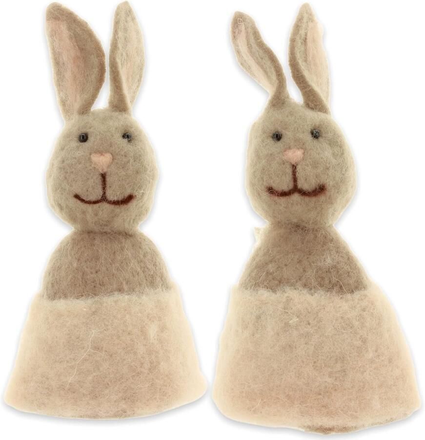 Eierwarmers Set Paasdecoratie Ontbijt Warm Houden Handgemaakt Vilt 16 cm Hoog Perzik