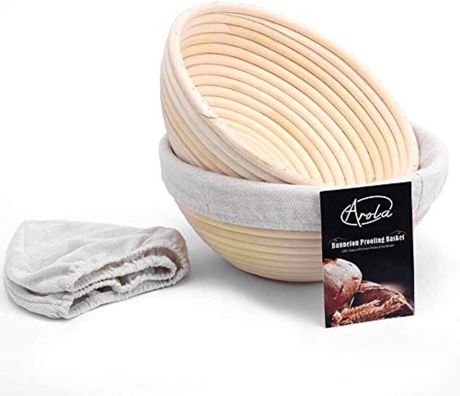 Set van 2 handgeweven ronde broodbakmanden van rotan 22 cm met linnen voering voor thuisbakkers