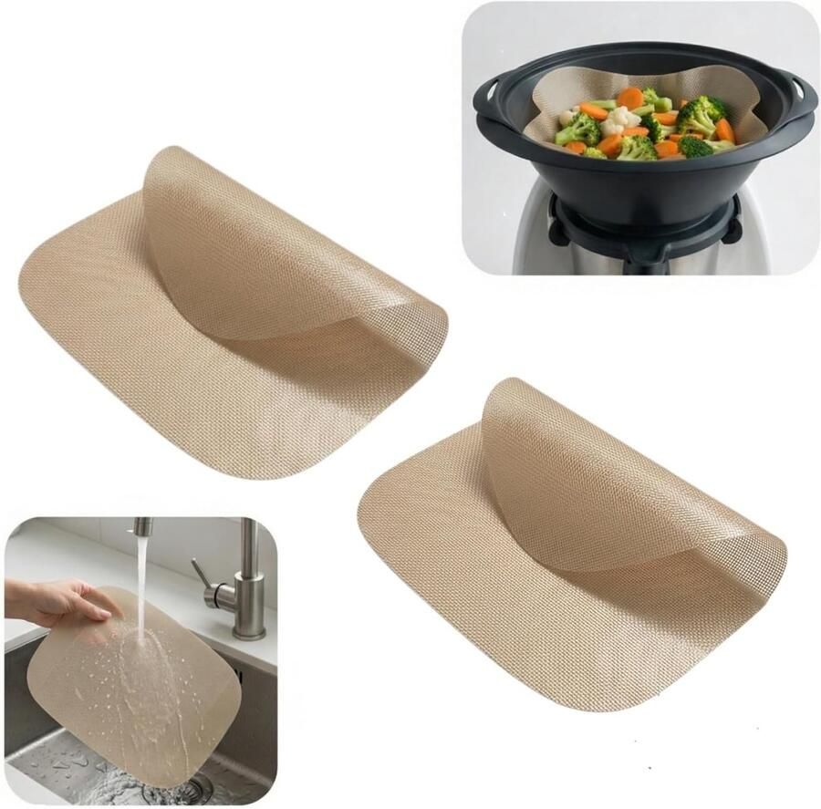 Set van 2 Herbruikbare Bakfilms Geschikt voor Thermomix Siliconen Stoompad Hittebestendig tot 250°C Ideaal voor Oven en Stomen