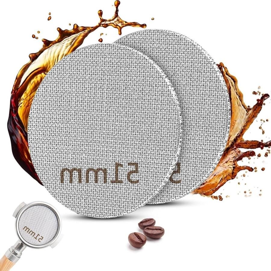 Set van 2 herbruikbare espresso filterschermen van 51 mm roestvrij staal 316 150 μm inclusief 2 reinigingsborstels voor koffiemachines