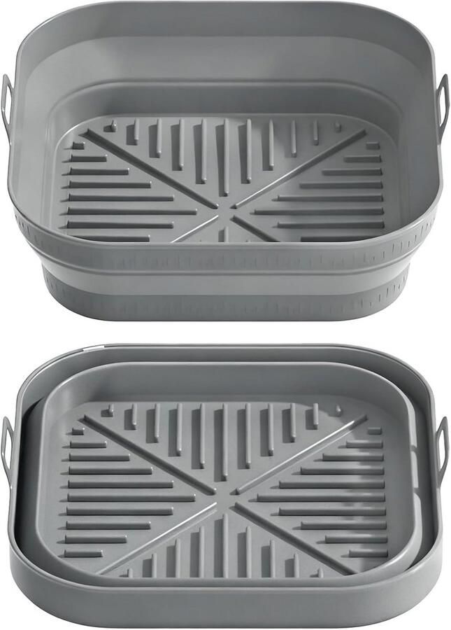Set van 2 Herbruikbare Siliconen Airfryer Bakvormen – Opvouwbaar & Gemakkelijk Schoon te Maken