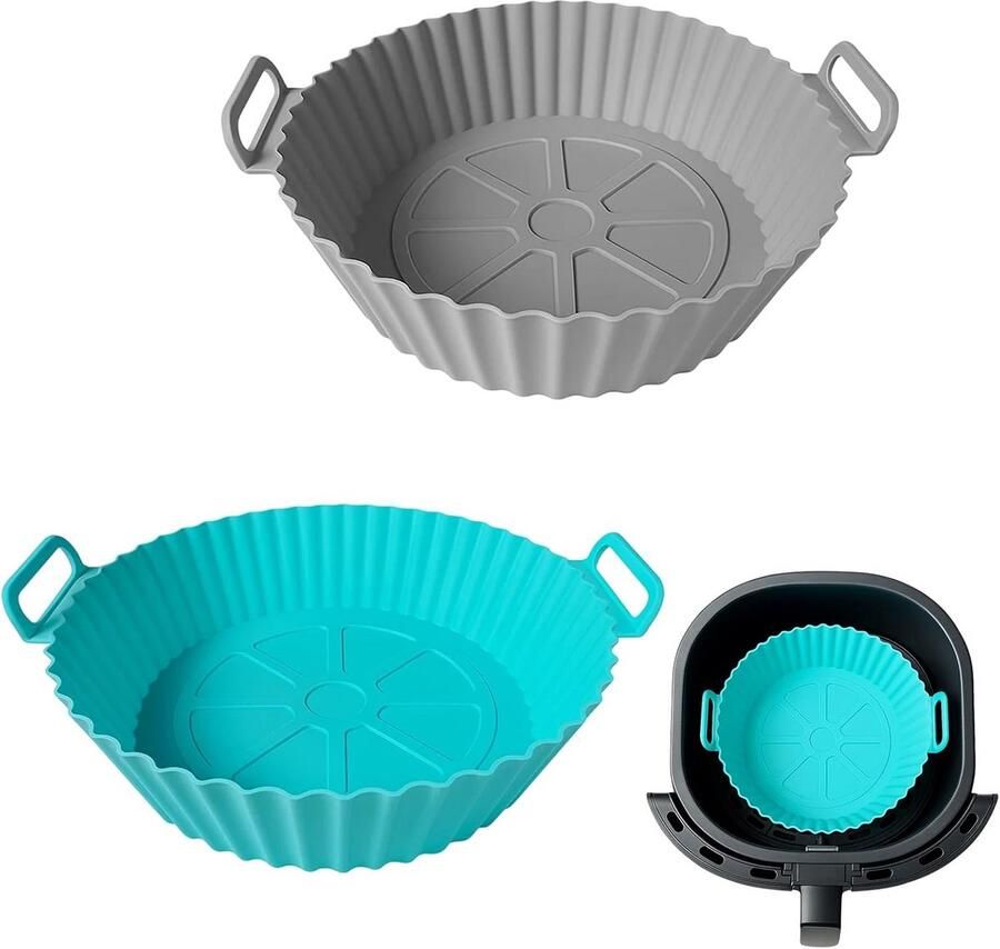 Set van 2 Herbruikbare Siliconen Airfryer Voeringen voor Dubbele Mand
