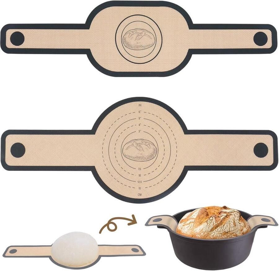 Set van 2 Herbruikbare Siliconen Bakmatten voor Dutch Oven & Oven Met Lange Handgrepen