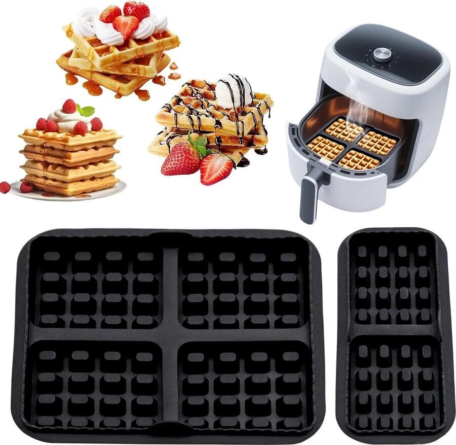 Set van 2 Herbruikbare Siliconen Wafelvormen voor Airfryer Perfect voor Chaffles Hash Browns en Koekjes
